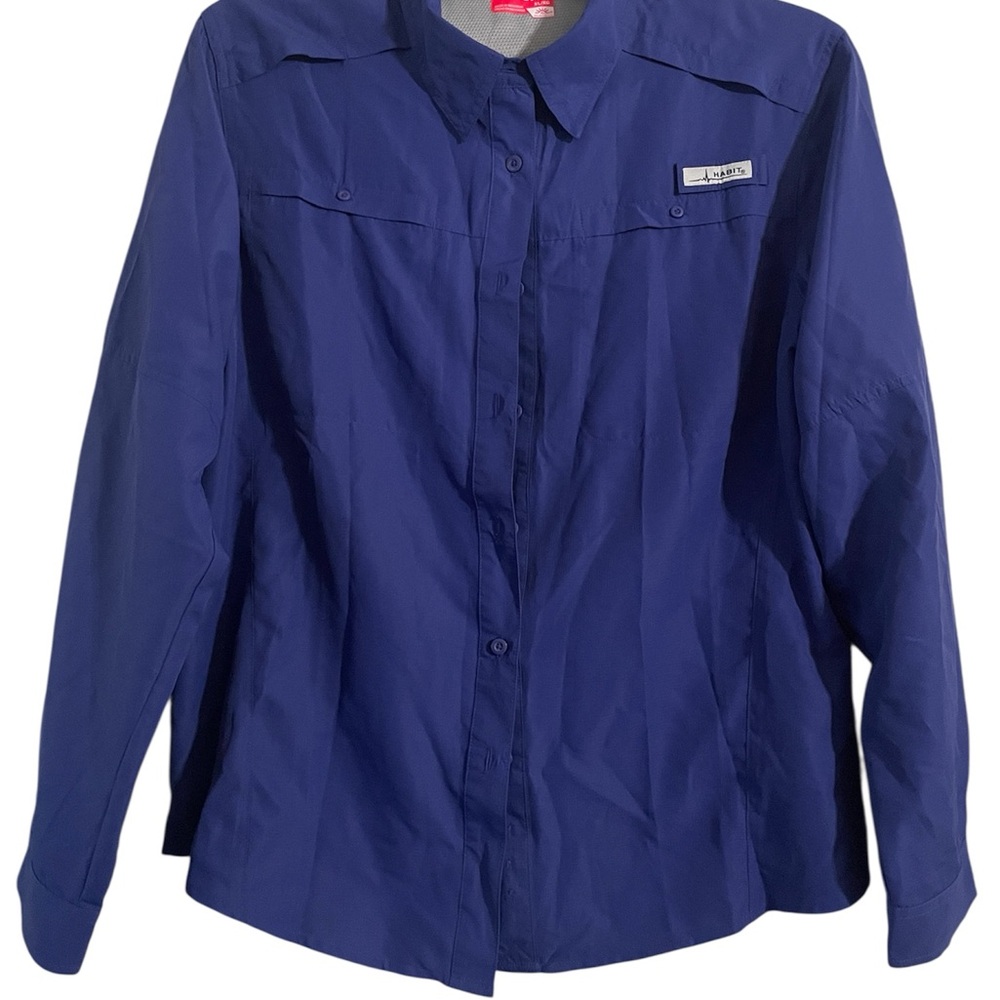 HABIT Schooner Cove Long Sleeve River Guide Fishing Shirt Spectrum Blue Size XL